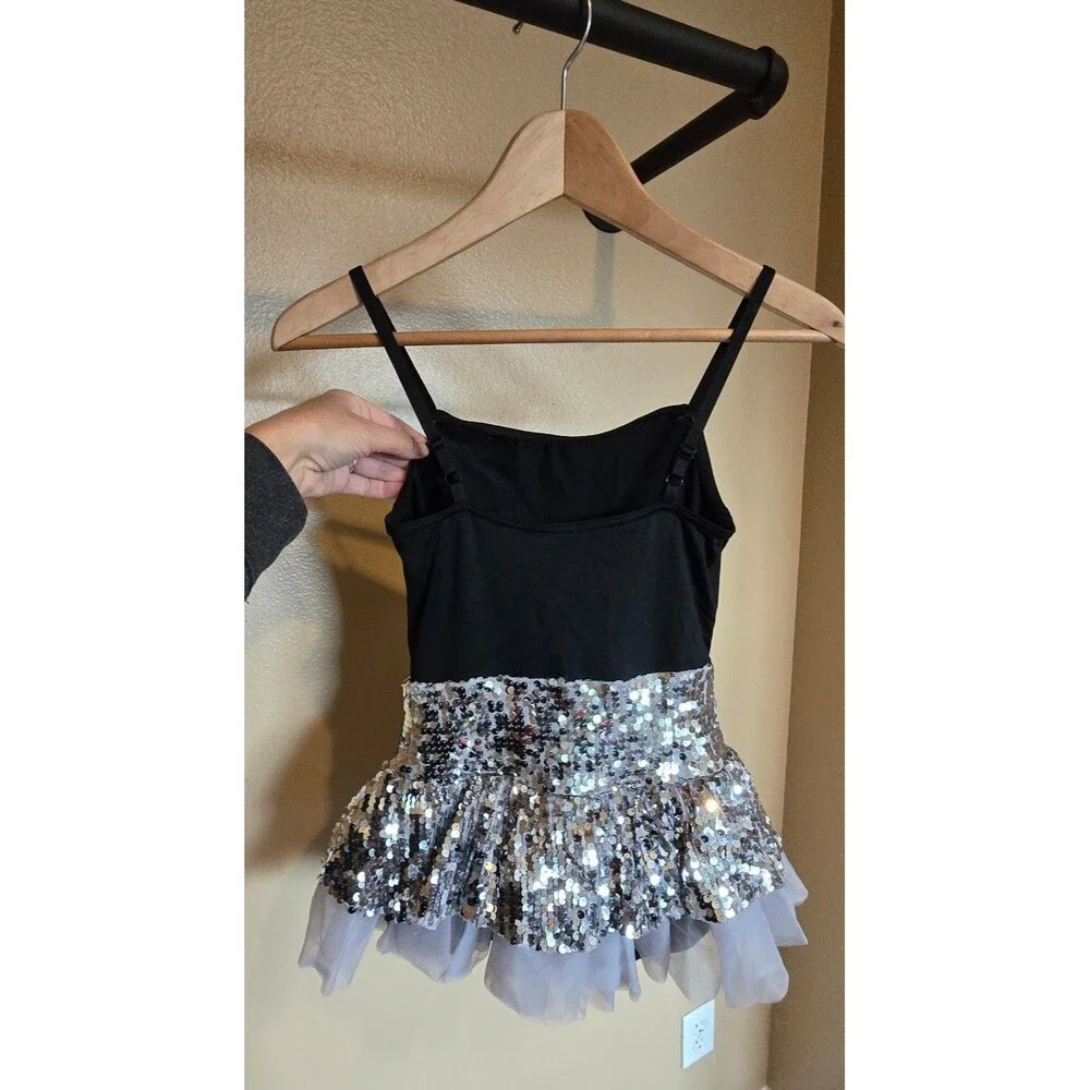 Weissman black and‎ silver sequin dance costume size CL (child size large)
